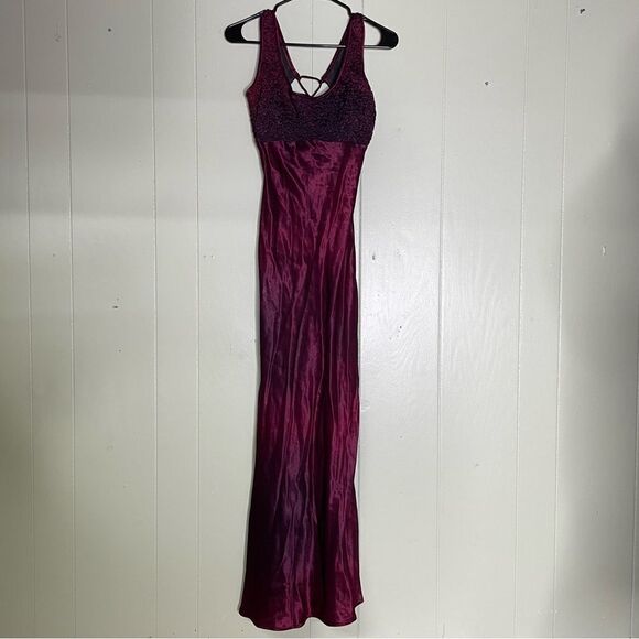 Vintage 90s Cache Satin Corset Lace Up Back Maxi Gown 3/4 - Picture 3 of 12